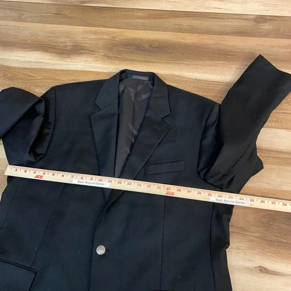 Lauren Ralph Lauren Blazer Mens 44L Black 100% Wool 2 Button Crest Silver Button